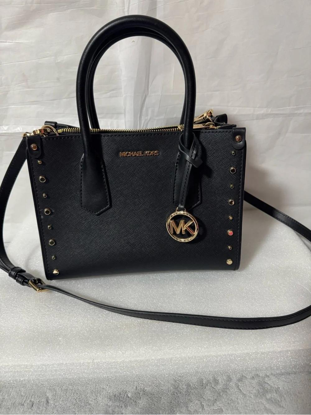 Michael Kors Black Saffiano Satchel with Gold Accents